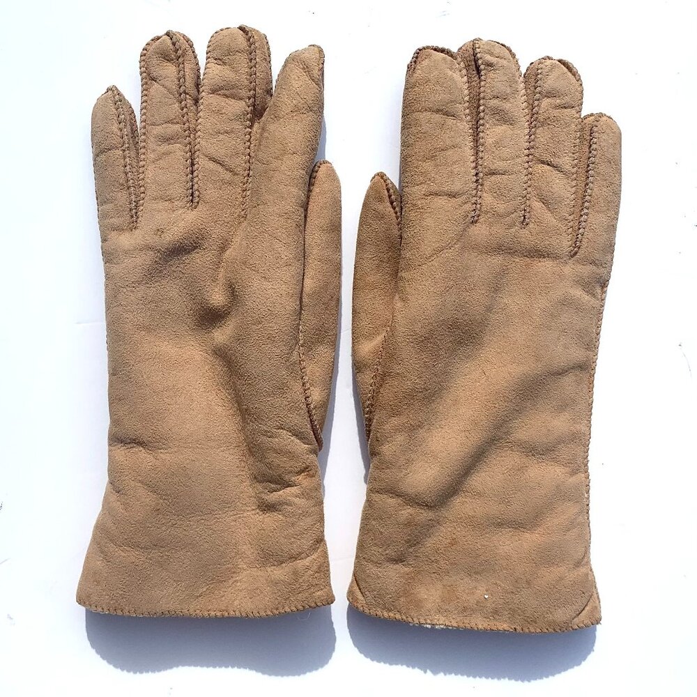 VTG Women’s Fownes Suede Leather, Faux Shearling Lined Gloves Tan, Large